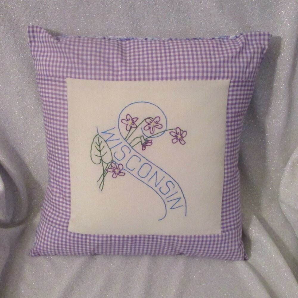 Wisconsin Hand Embroidered State Flower Accent Pillow - 16"